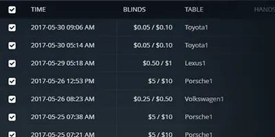 GGpoker 游戏会话列表